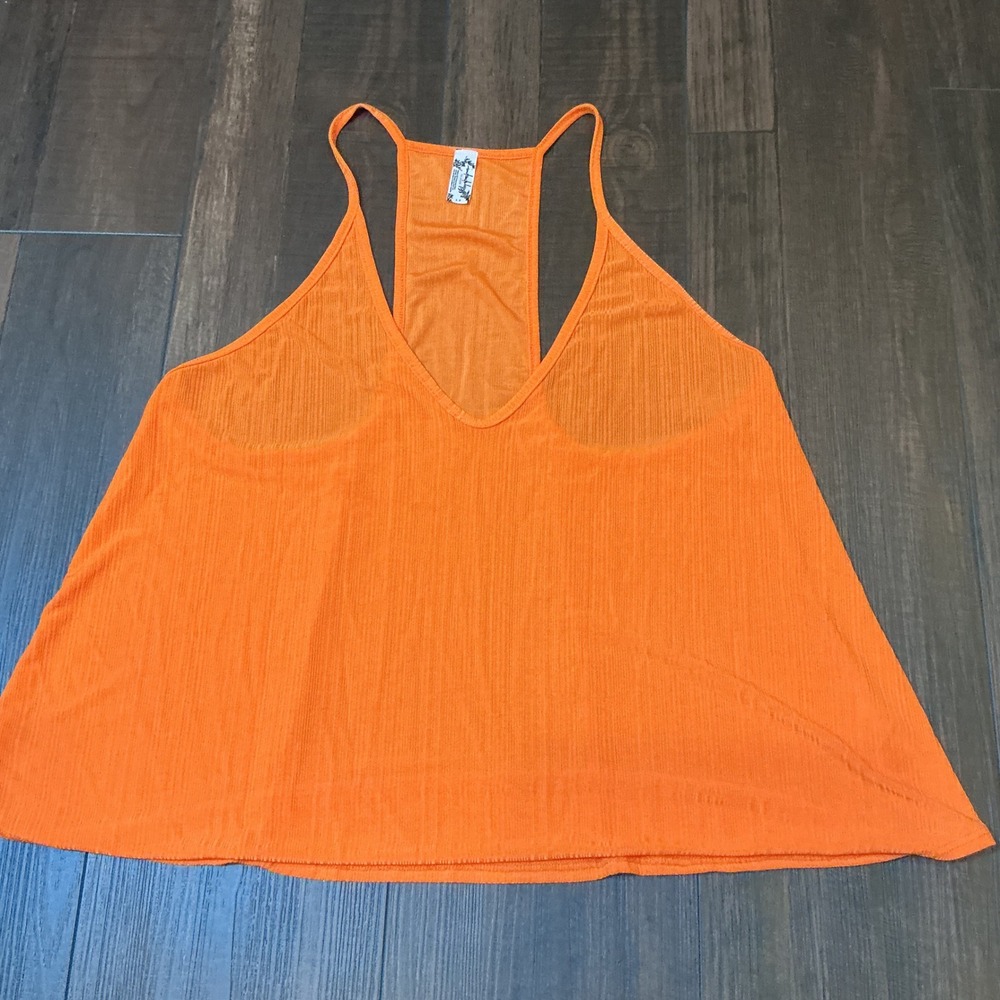 Free People Intimately Ribbed Racerback Tank Top Orange V-Neck Flowy Small Boho
